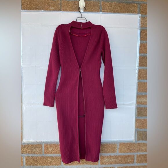 Rebecca Minkoff Magri in Wine Ribbed Knit Cutout Zip Back Dress small - Picture 11 of 13
